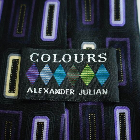 Alexander Julian Gray Purple Yellow Geometric Print‎  Silk Tie - Picture 3 of 6